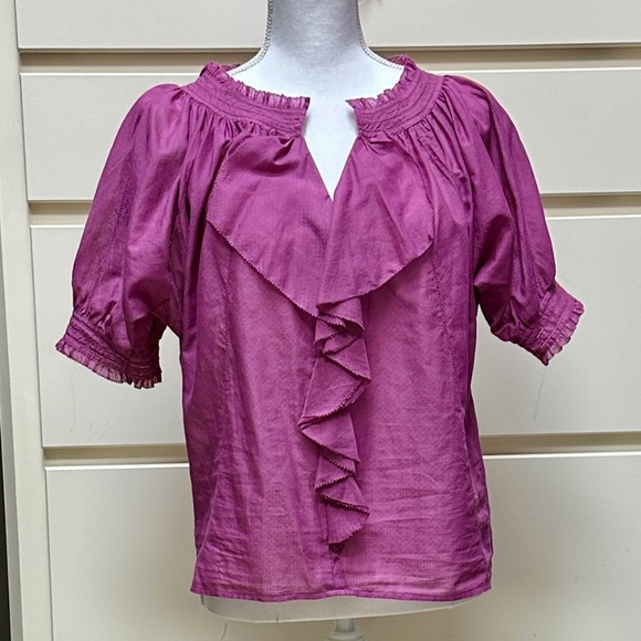 Diane Von Furstenberg purple ruffle blouse size 2 - Picture 1 of 4